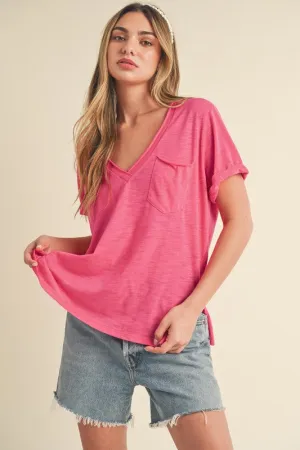 Aemi   Co Side Slit V-Neck Short Rolled Sleeve T-Shirt