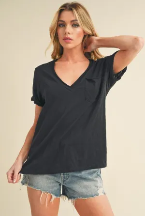 Aemi   Co Side Slit V-Neck Short Rolled Sleeve T-Shirt