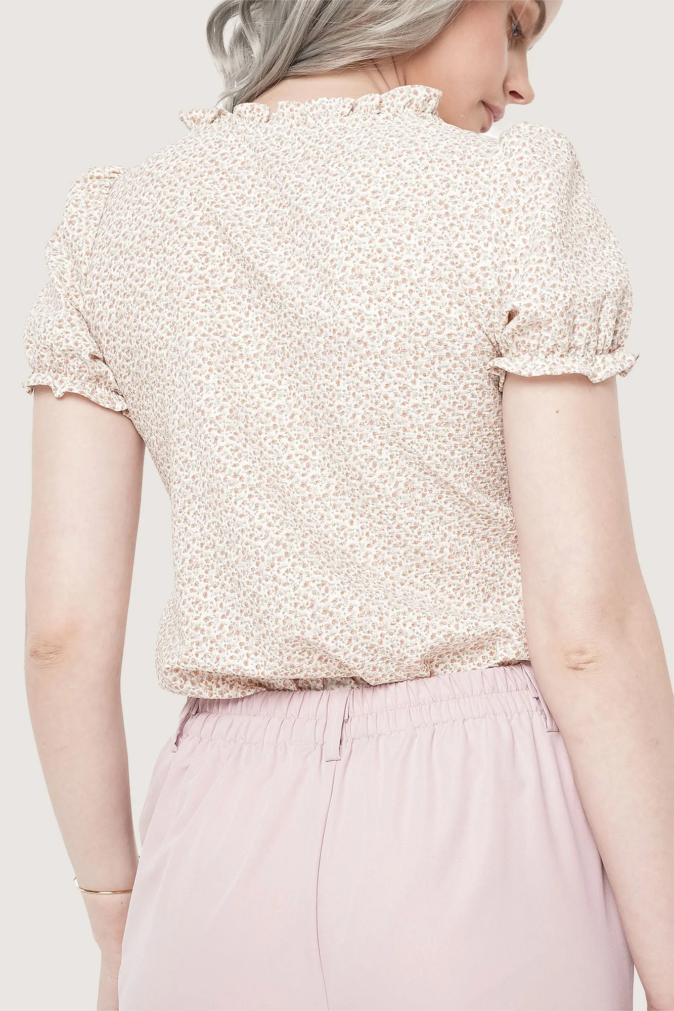 All Over Print Floral Ruched Ruffle Top