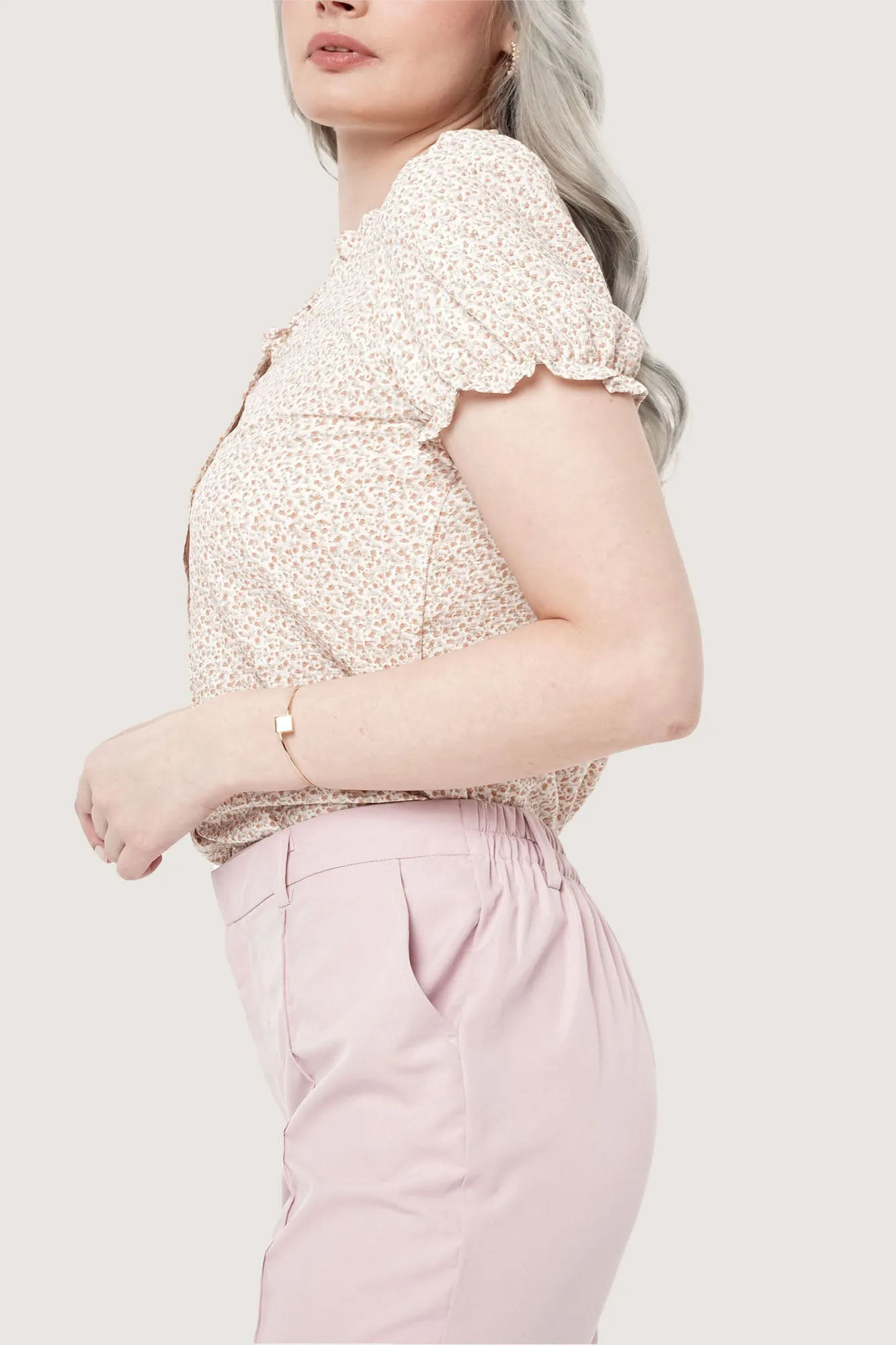 All Over Print Floral Ruched Ruffle Top