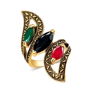 Black Crystal & 18K Gold-Plated Pear-Cut Ring