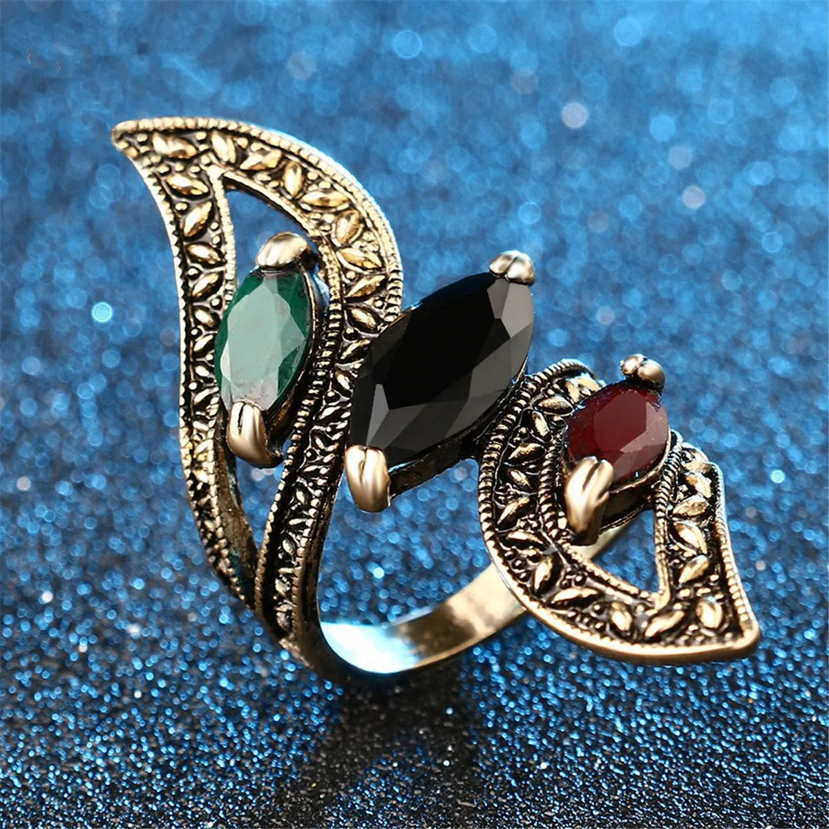 Black Crystal & 18K Gold-Plated Pear-Cut Ring