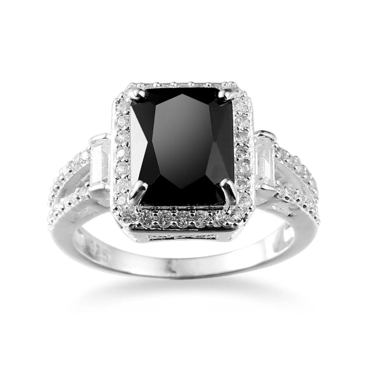 Black Crystal & Cubic Zirconia Halo Baguette Ring
