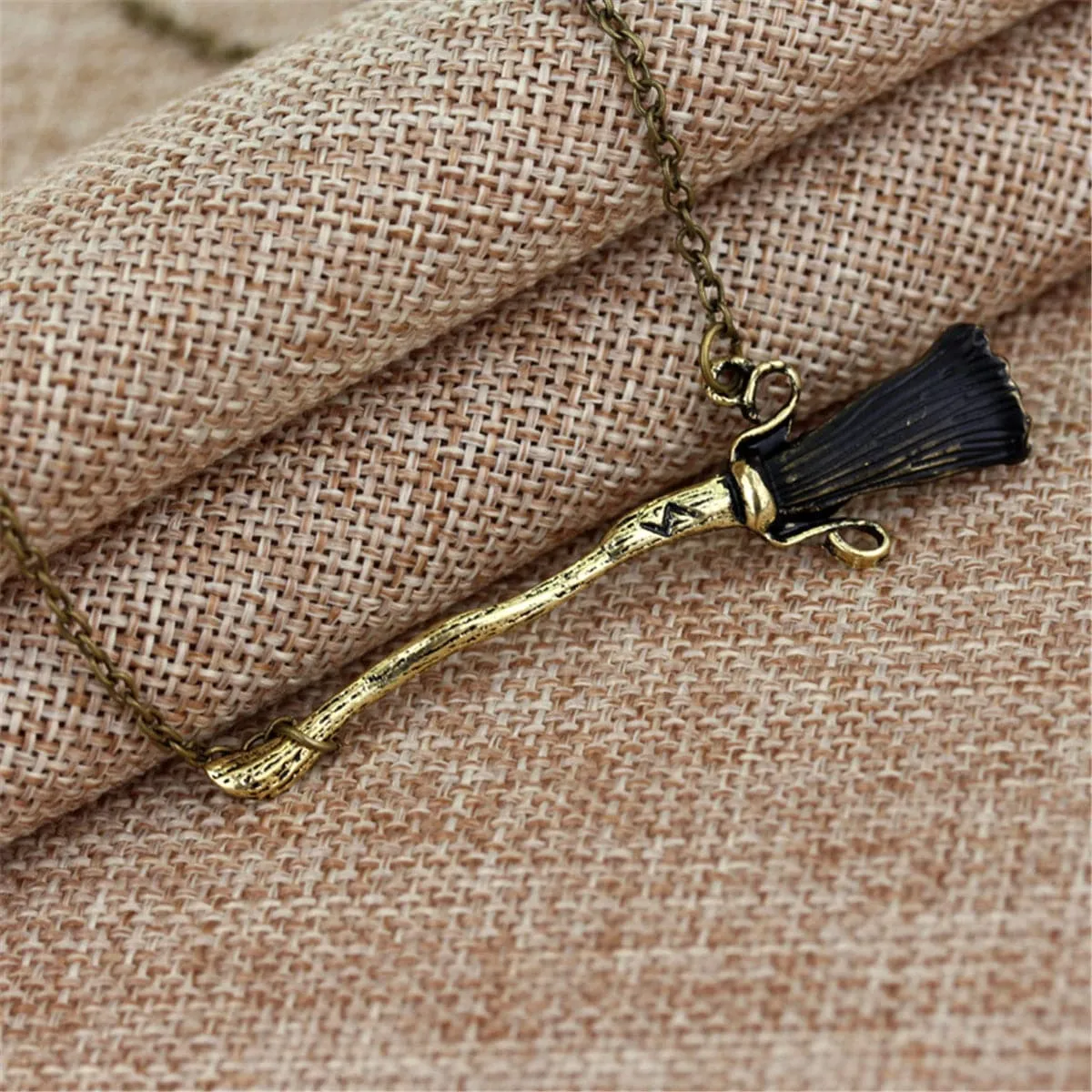 Black Enamel & 18K Gold-Plated Broom Pendant Necklace