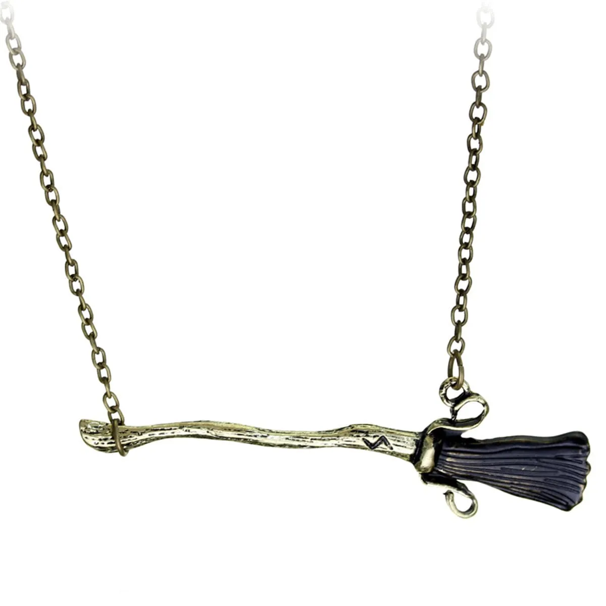 Black Enamel & 18K Gold-Plated Broom Pendant Necklace