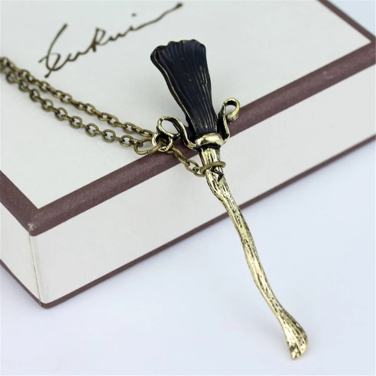 Black Enamel & 18K Gold-Plated Broom Pendant Necklace