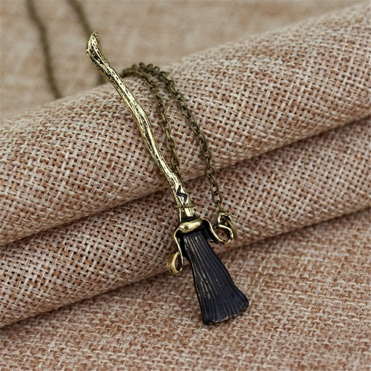 Black Enamel & 18K Gold-Plated Broom Pendant Necklace