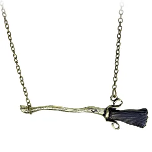Black Enamel & 18K Gold-Plated Broom Pendant Necklace