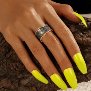 Black Enamel & 18K Gold-Plated Uneven-Edge Open-Band Ring