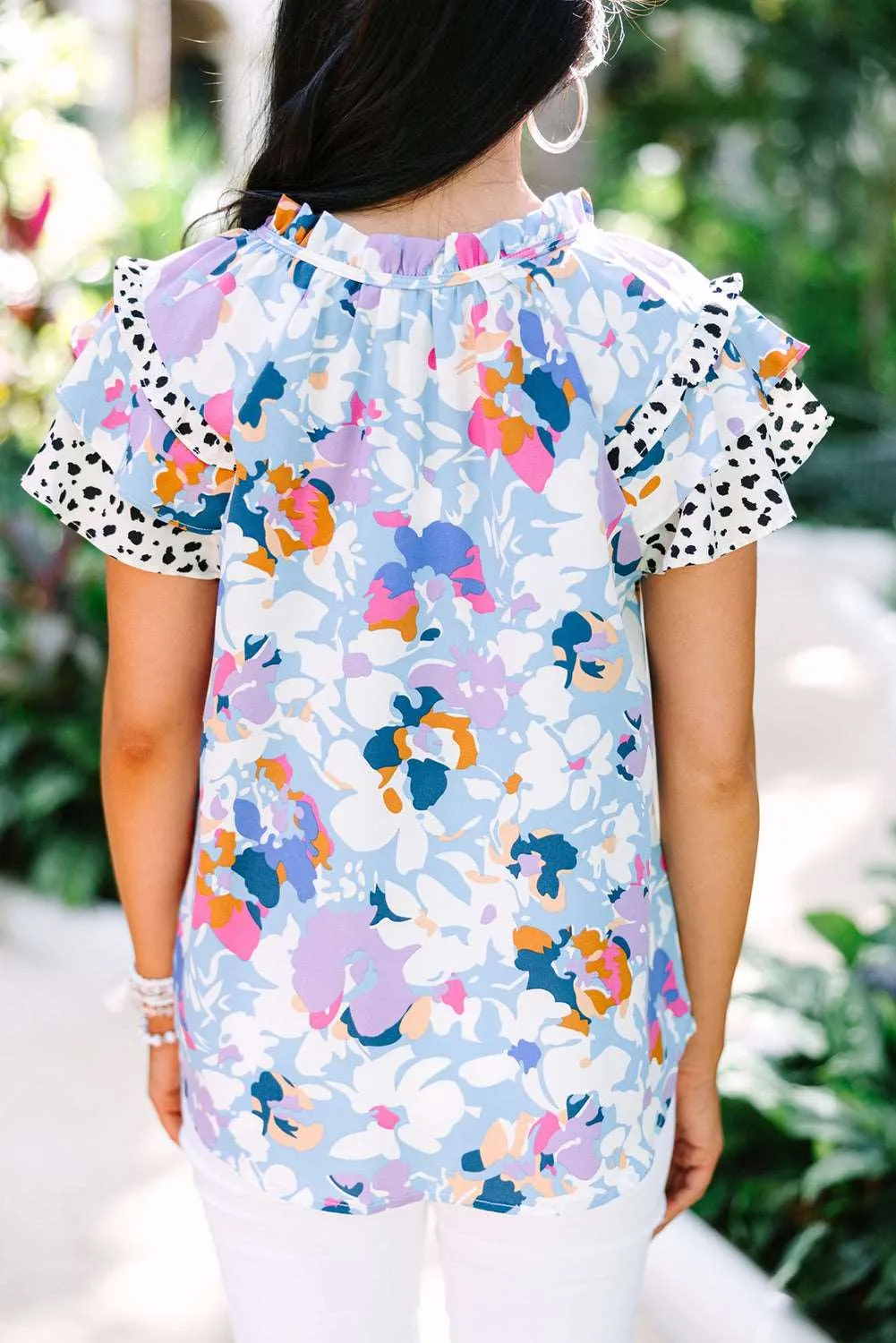Black Floral Print Ruffle Flutter Sleeve Tied V Neck Blouse