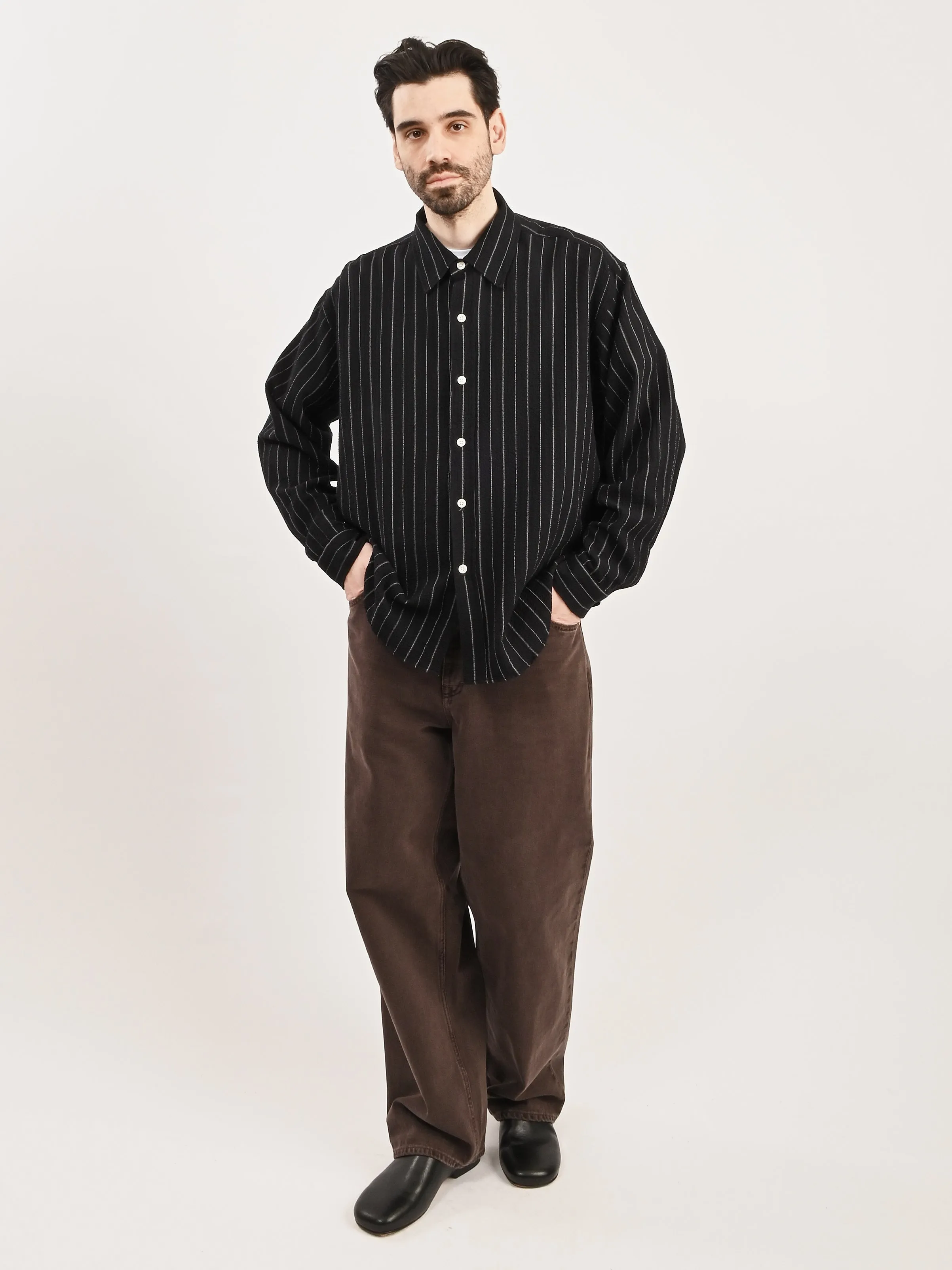 Black Textured Stripe Vacation Shirt