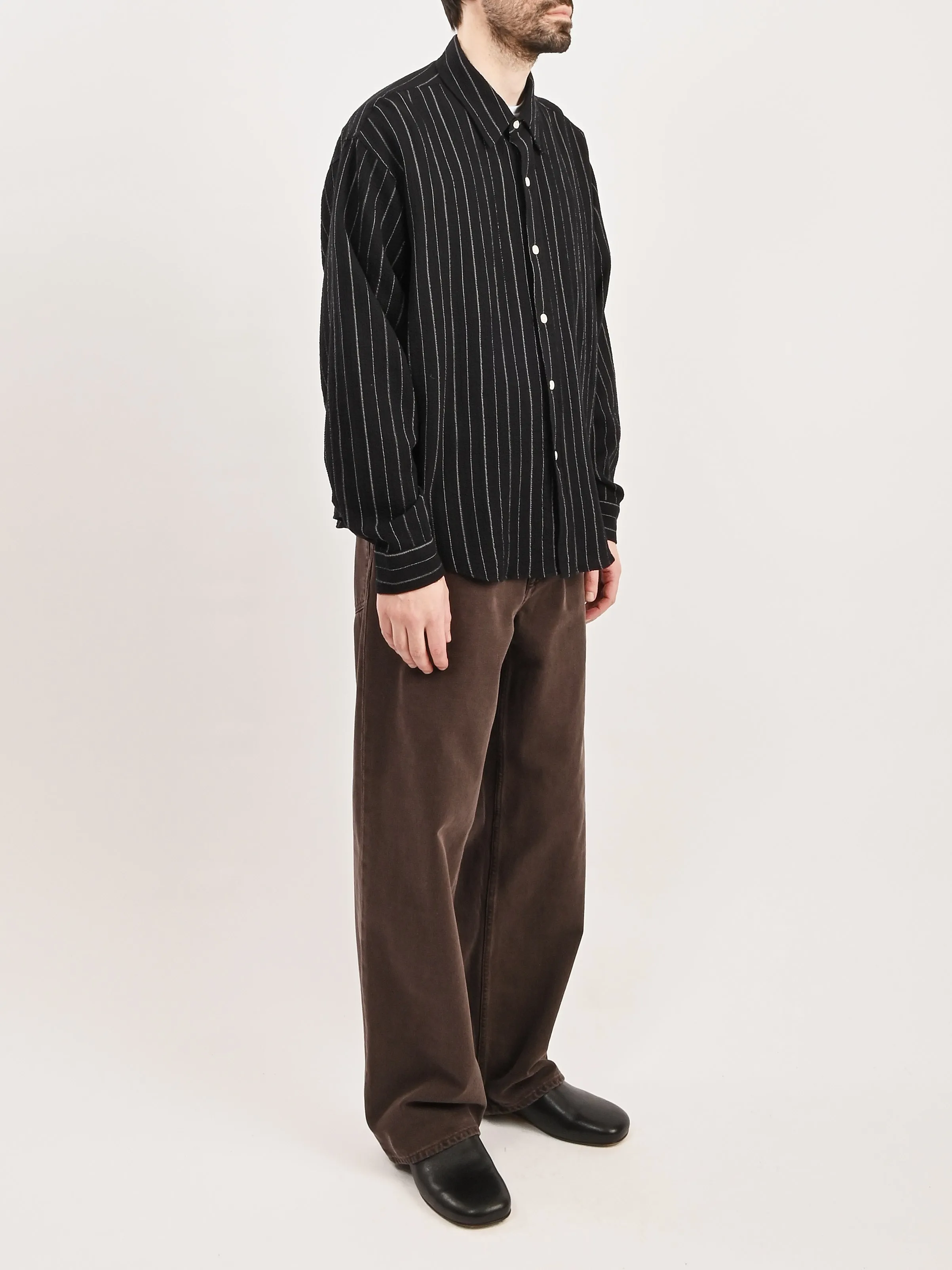 Black Textured Stripe Vacation Shirt