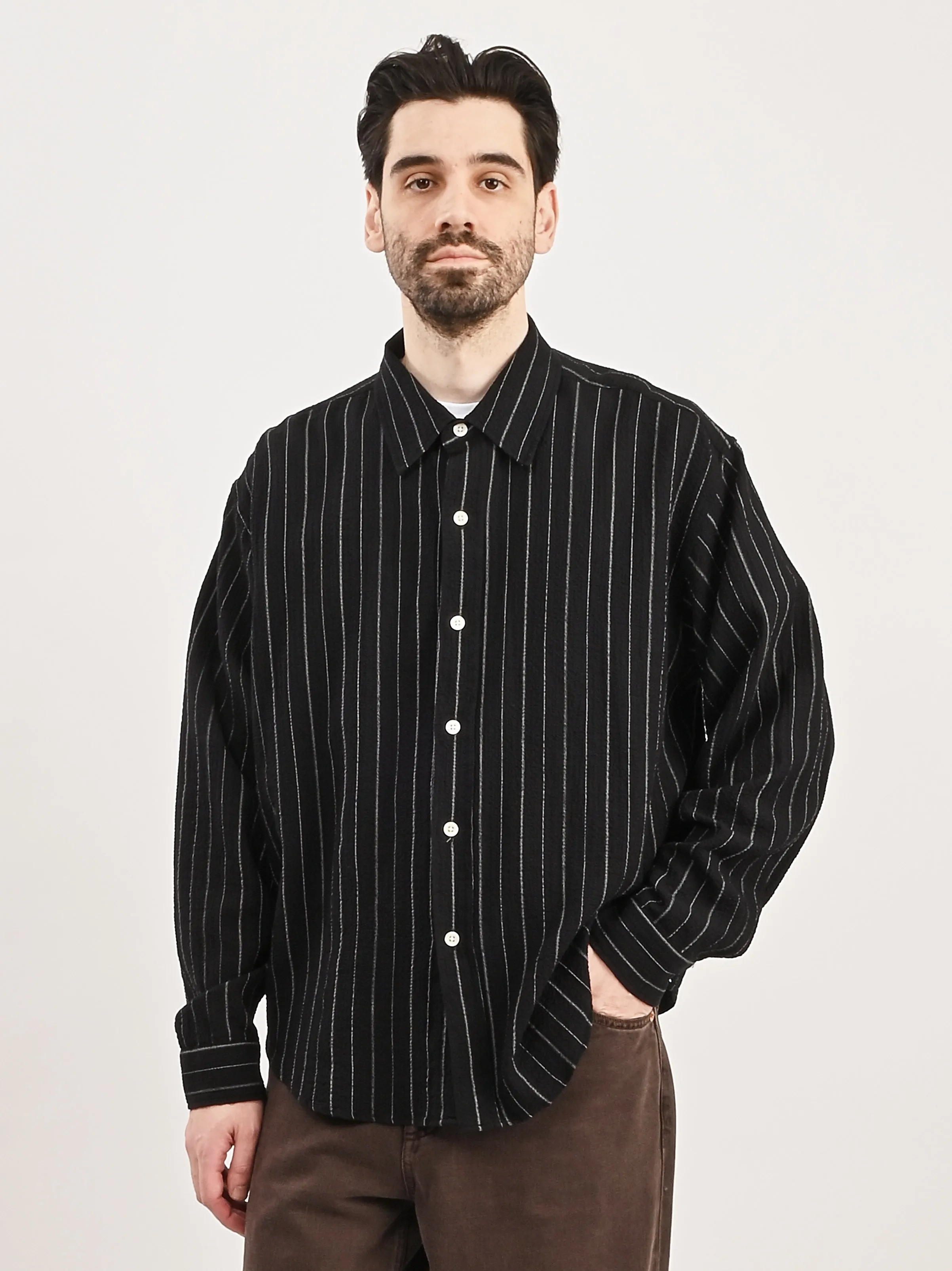 Black Textured Stripe Vacation Shirt