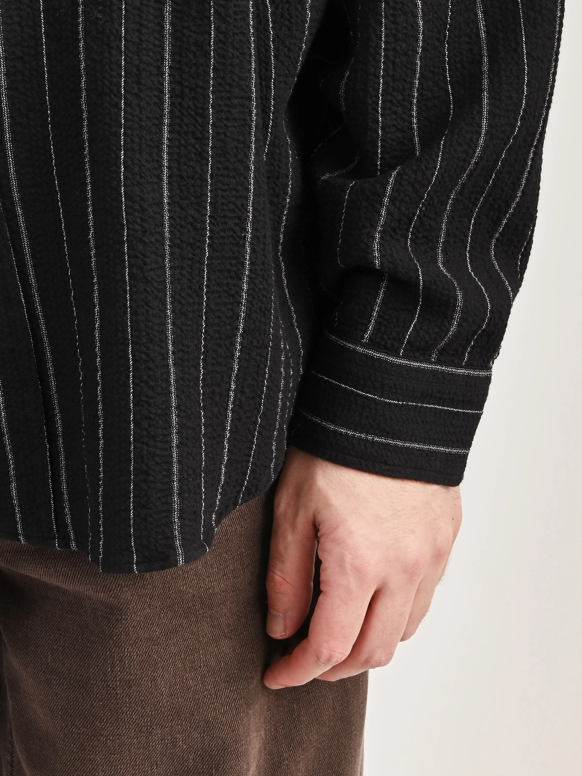 Black Textured Stripe Vacation Shirt