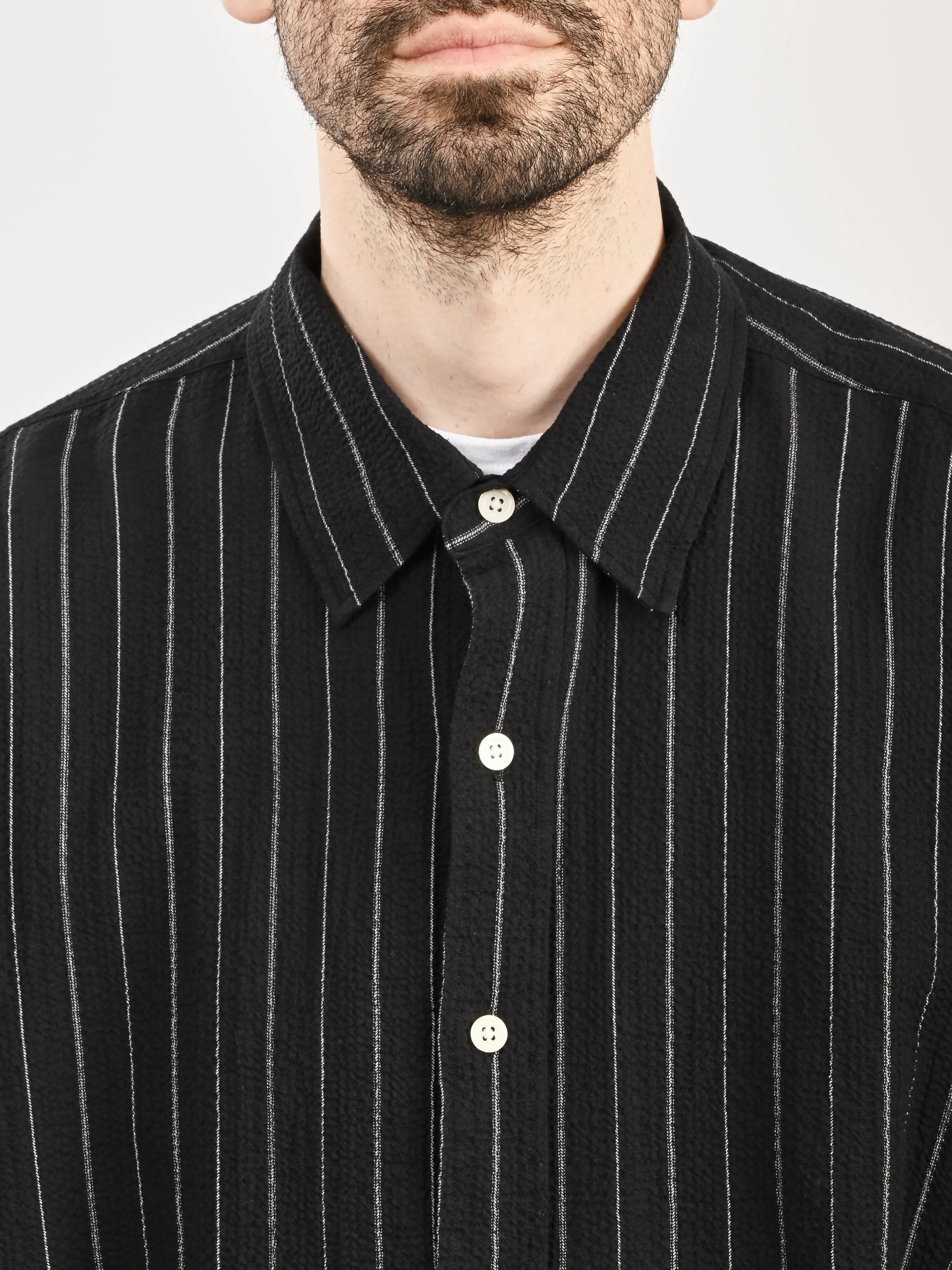 Black Textured Stripe Vacation Shirt