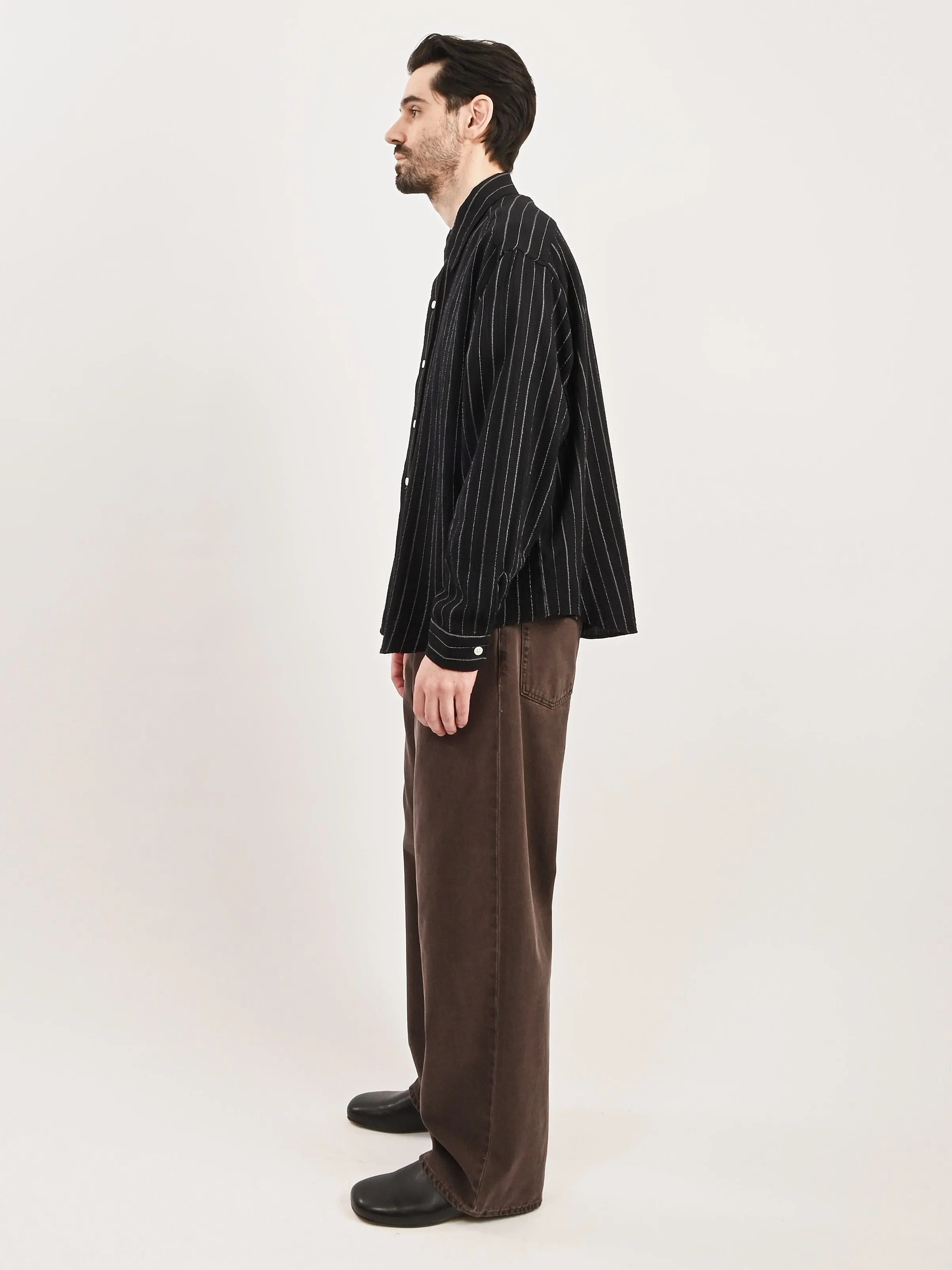 Black Textured Stripe Vacation Shirt