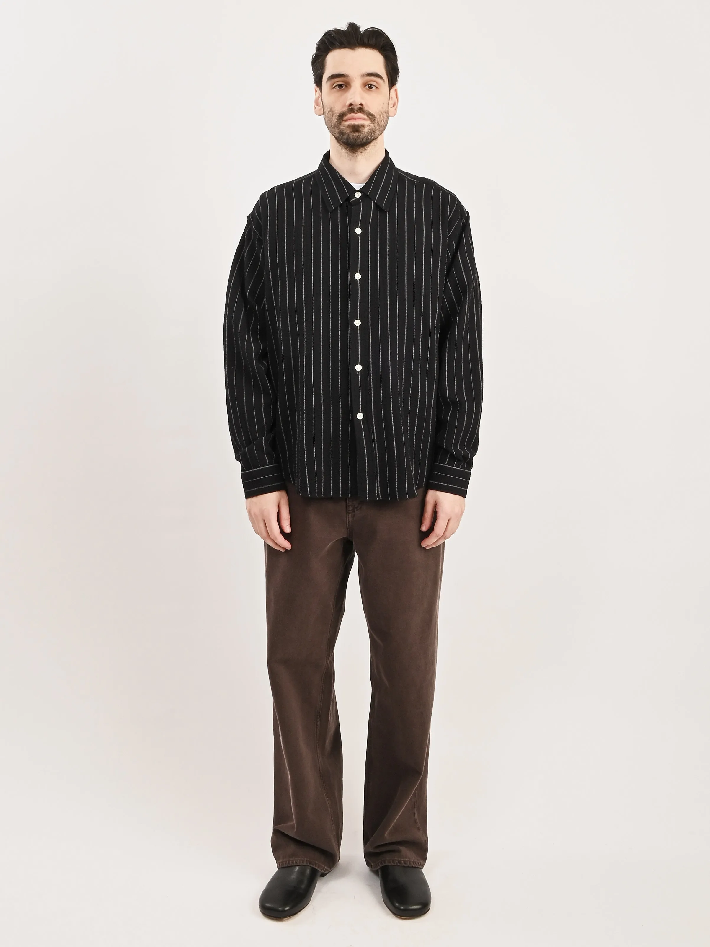 Black Textured Stripe Vacation Shirt