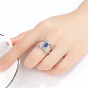 Blue Crystal & Cubic Zirconia Oval-Cut Tension-Set Ring