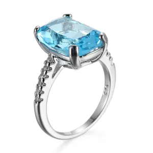 Blue Crystal & Silver-Plated Radiant-Cut Ring