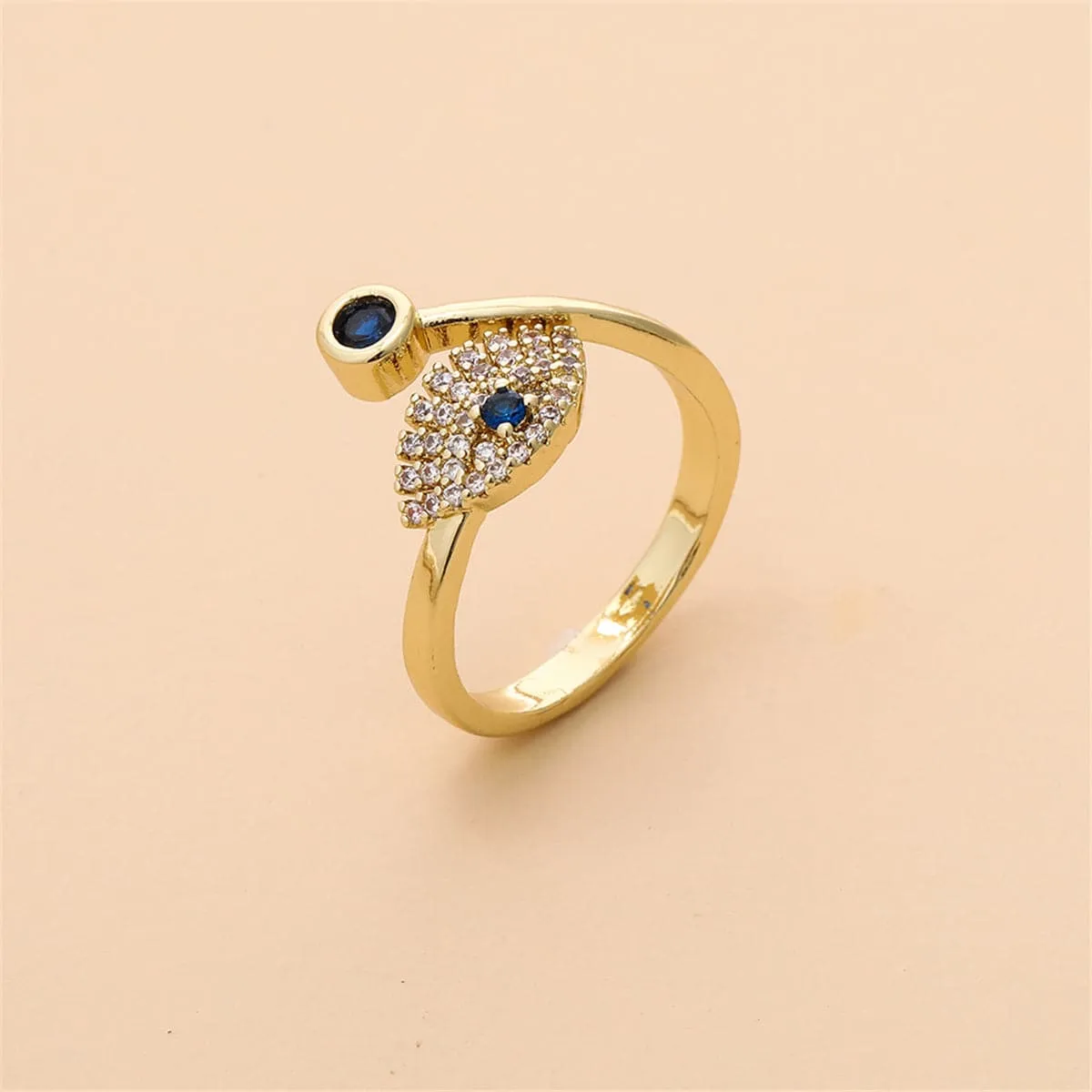Blue Cubic Zirconia & 18K Gold-Plated Eye Bypass Ring