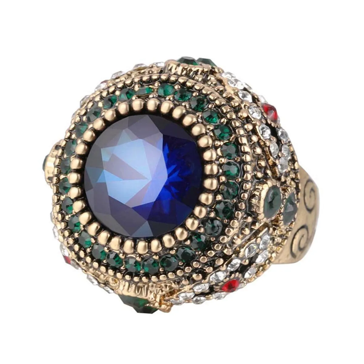 Blue Cubic Zirconia & 18K Gold Plated Round Ring