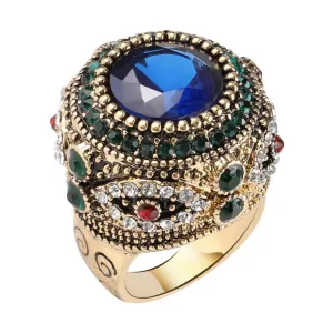 Blue Cubic Zirconia & 18K Gold Plated Round Ring