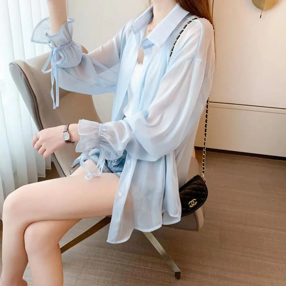 Blue Longline Sheer Shirt