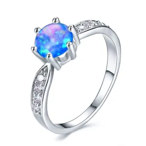 Blue Opal & Silver-Plated Ring