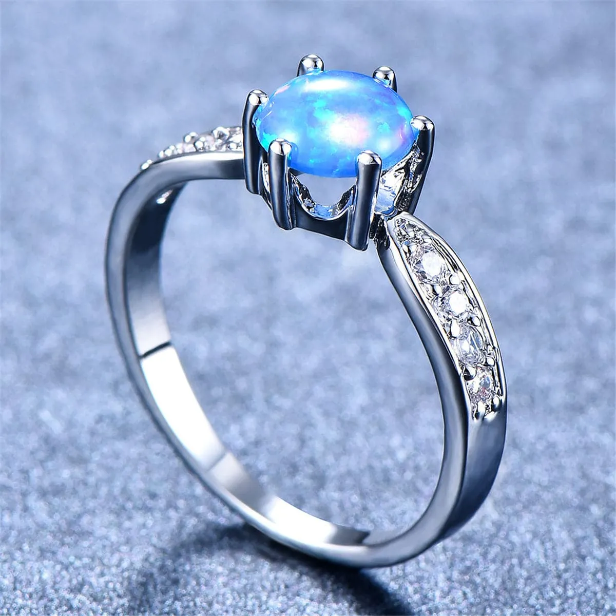 Blue Opal & Silver-Plated Ring