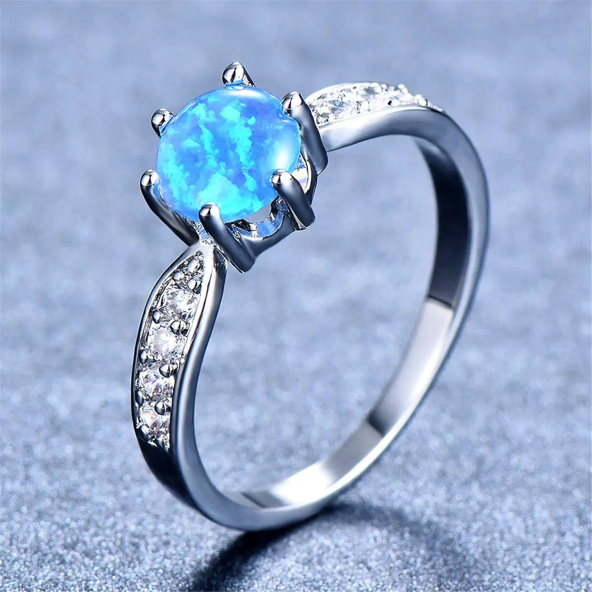 Blue Opal & Silver-Plated Ring