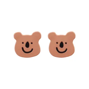 Brown Enamel & Silver-Plated Bear Stud Earrings