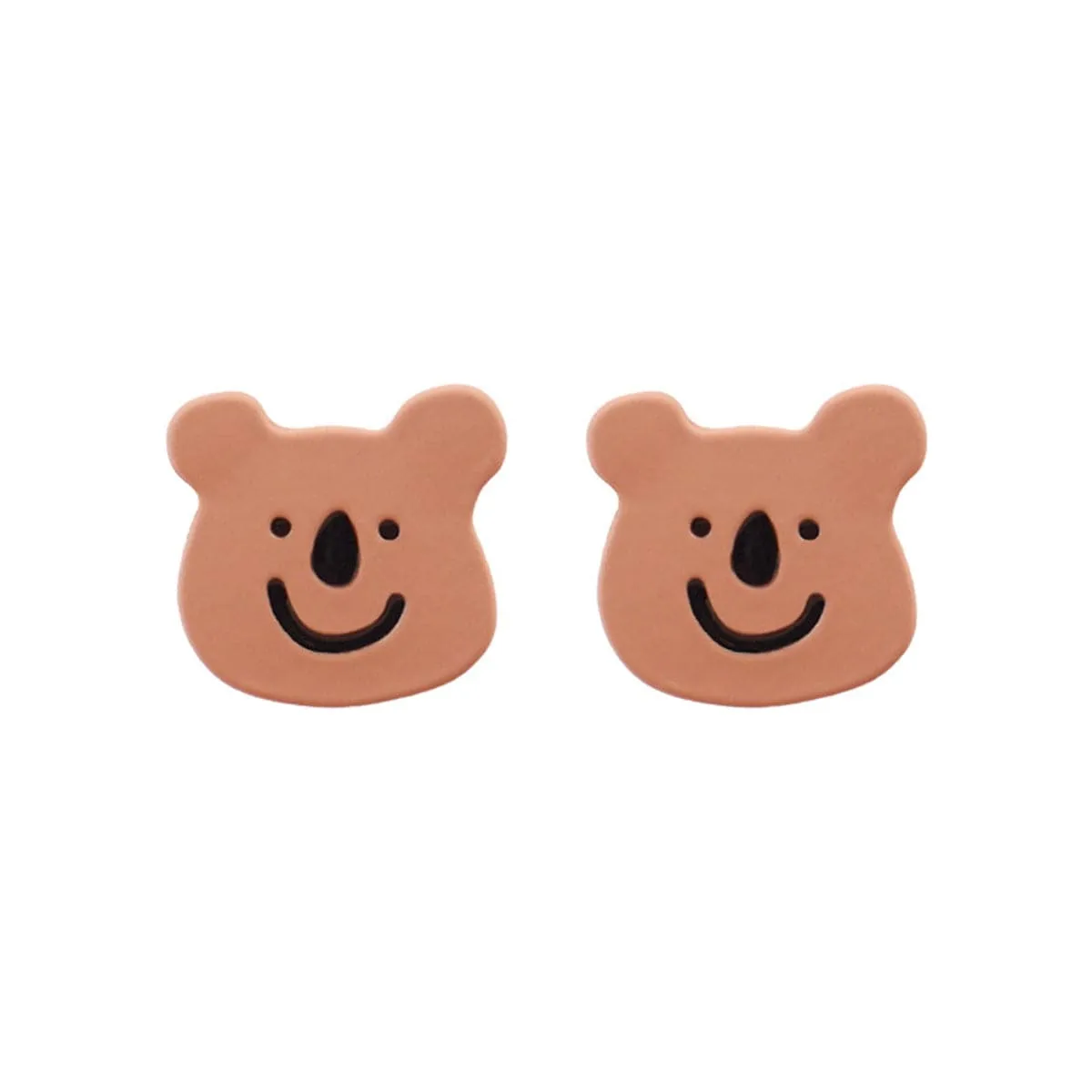 Brown Enamel & Silver-Plated Bear Stud Earrings