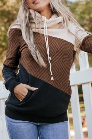 Brown Khaki Colorblock Pocketed Hoodie