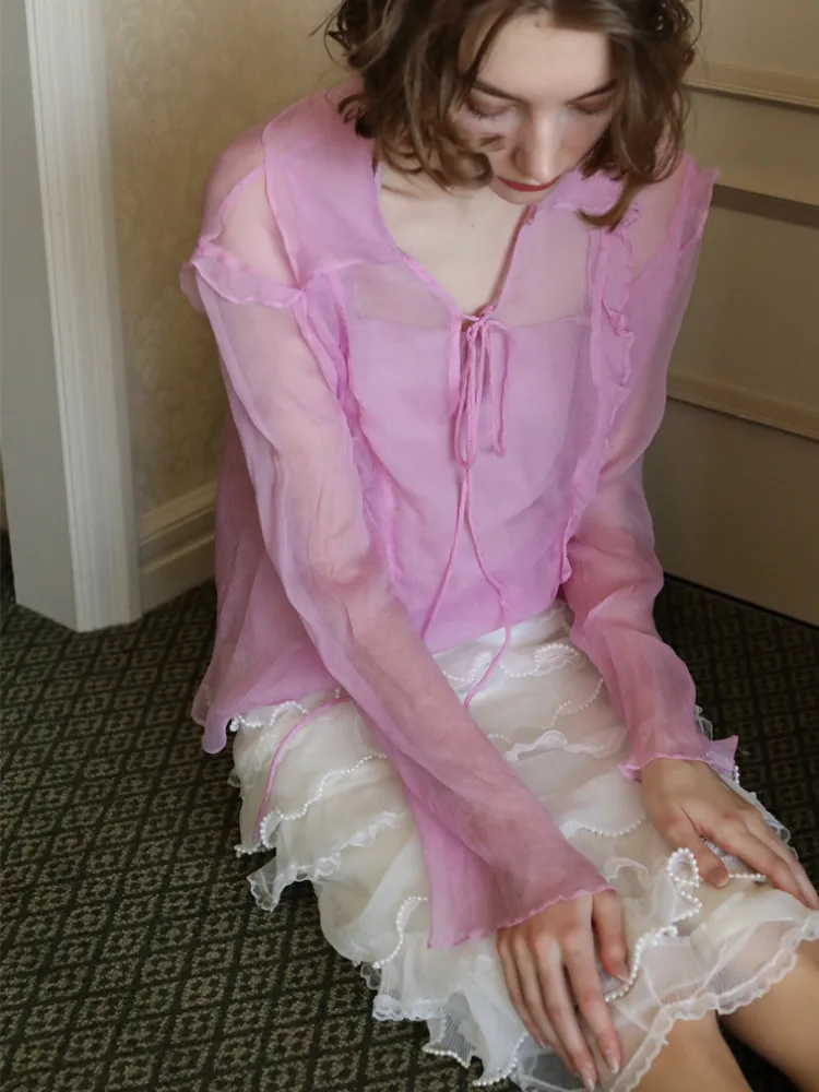 Bubblegum Whisper Sheer Silk Blouse