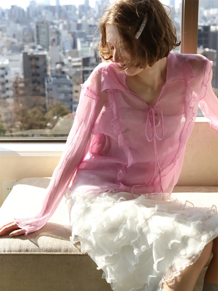 Bubblegum Whisper Sheer Silk Blouse