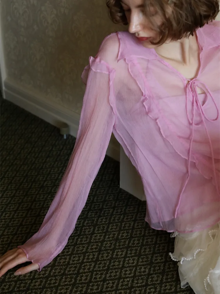 Bubblegum Whisper Sheer Silk Blouse