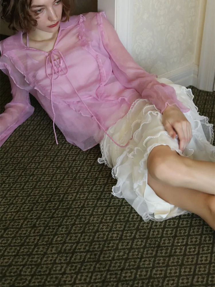 Bubblegum Whisper Sheer Silk Blouse