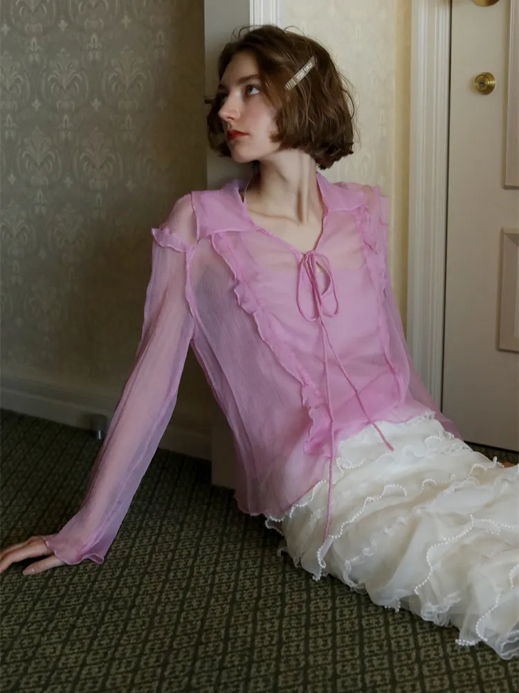 Bubblegum Whisper Sheer Silk Blouse