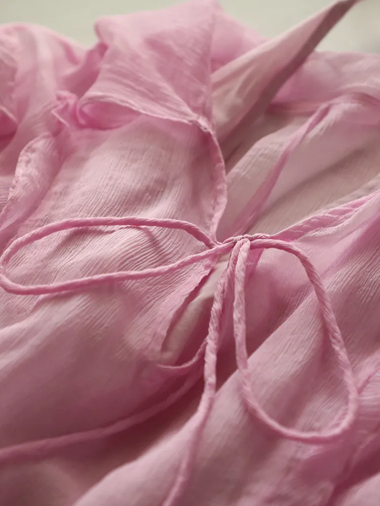 Bubblegum Whisper Sheer Silk Blouse
