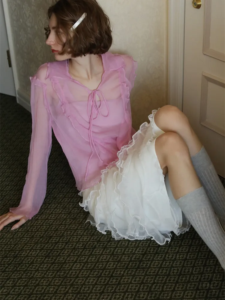 Bubblegum Whisper Sheer Silk Blouse