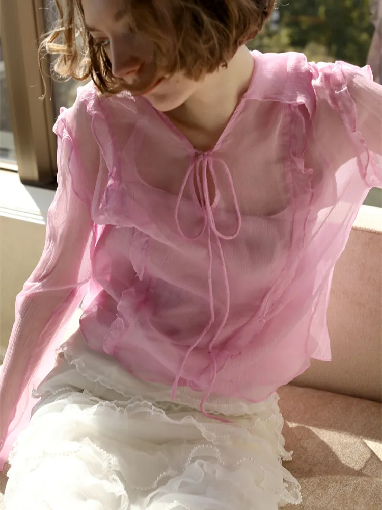 Bubblegum Whisper Sheer Silk Blouse