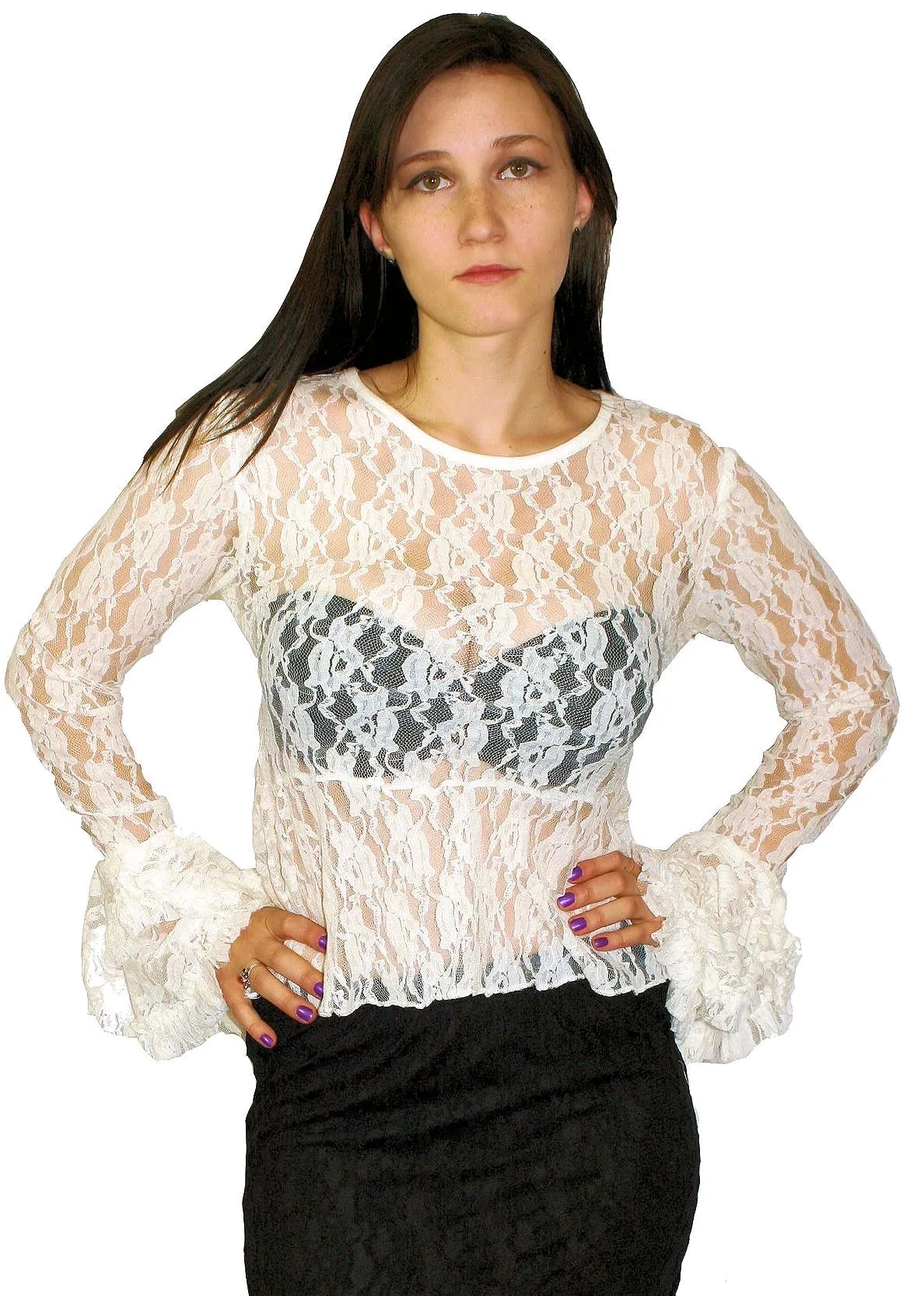 Burleska Women's Top Sheer Tasha Steampunk Shirt Ruffle Sleeve Lace or Mesh