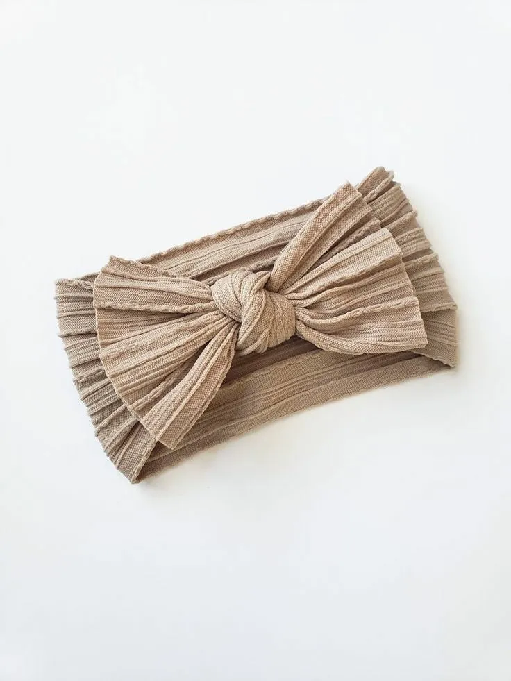 Cable Knit Bow Headband | Khaki