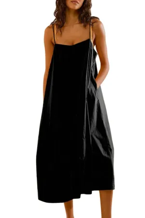 Chouyatou Womens Summer Dresses Sleeveless Spaghetti Strap Lounge Dress Flowy A-Line Midi Dress