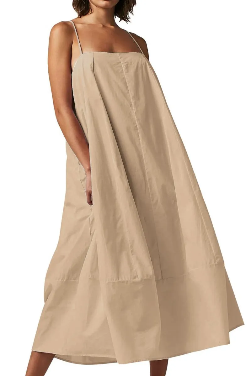 Chouyatou Womens Summer Dresses Sleeveless Spaghetti Strap Lounge Dress Flowy A-Line Midi Dress