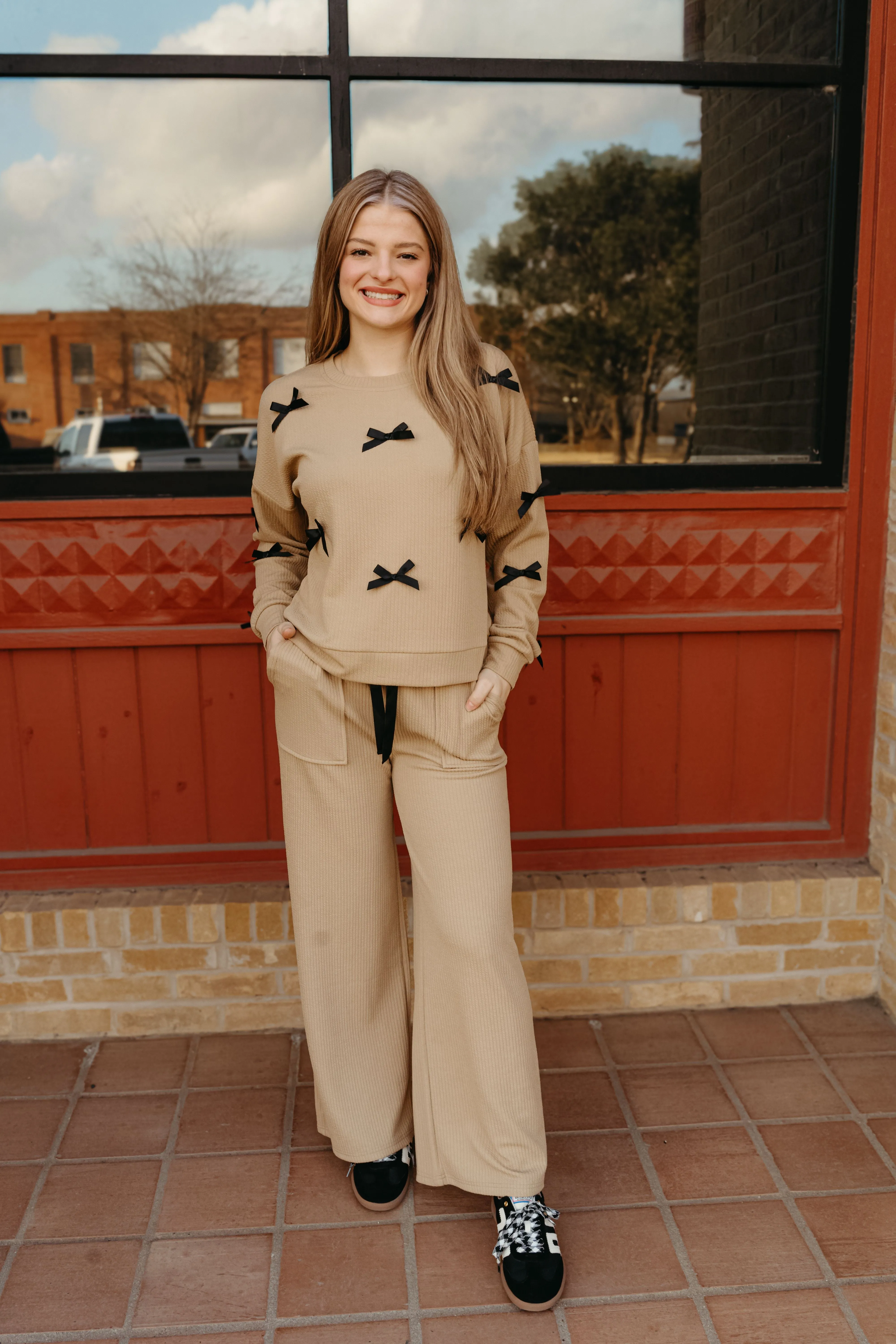 Coco 3D Bow Ribbed Long Sleeve Top TK11426
