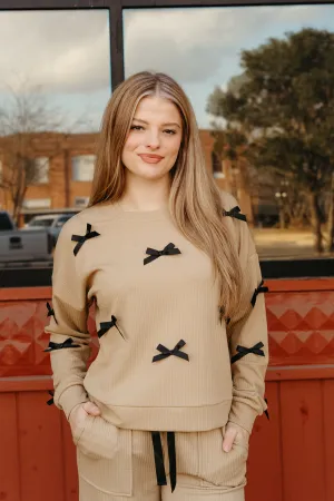 Coco 3D Bow Ribbed Long Sleeve Top TK11426