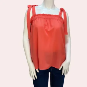 Coral ruffle frilled top with shoulder sash strap tie