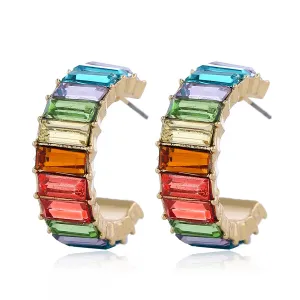 Crystal & 18K Gold-Plated Curved Princess Hoop Earrings