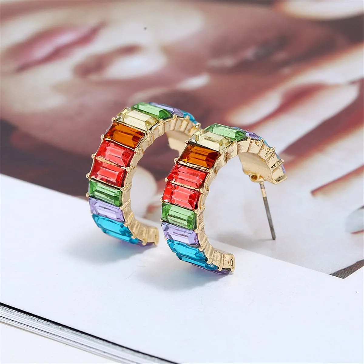 Crystal & 18K Gold-Plated Curved Princess Hoop Earrings